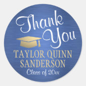 卒業式感謝メッセージ スクリプト ブルーとゴールド ラウンドシール (正面)