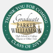 卒業式感謝祭 ブラシグリーンゴールドとホワイト ラウンドシール (正面)