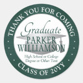 卒業式感謝祭 ブラシ仕上げのダークグリーンとホワイト ラウンドシール (正面)