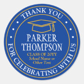 卒業式感謝 現代 ロイヤルブルー ゴールド イエロー ラウンドシール (正面)
