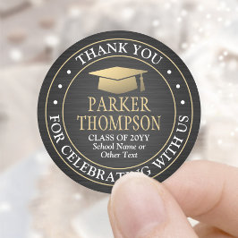 卒業式感謝 黒金と白 ラウンドシール