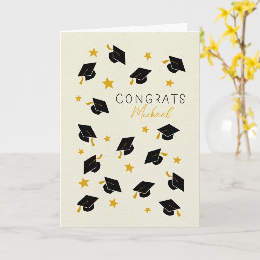 卒業式手書きおめでとう名前をカスタムする カード (黄色い花)