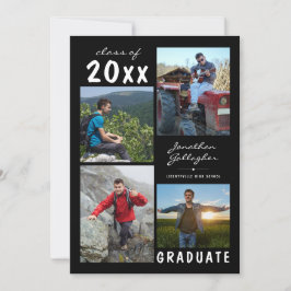 卒業式手書き名4フォトコラージュブラック 案内状