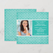 卒業式招待状 フォト ターコイズ柄 招待状 (正面/裏面)