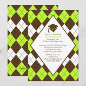 卒業式招待状 プレップ ブラウン & グリーン アーガイル 招待状 (正面/裏面)