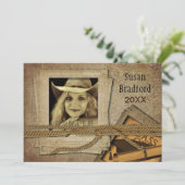 卒業式招待状-ヴィンテージ、写真/年挿入 招待状 (スタンド正面)