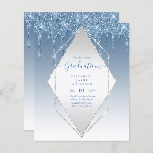 卒業式招待状 – 滴下グリッターグラマガーリーー (正面/裏面)