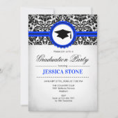 卒業式招待状-王室のブルー白黒 招待状 (正面)