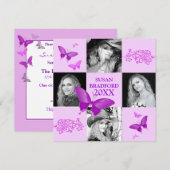 卒業式招待状 - 紫の蝶 - 写真付き 招待状 (正面/裏面)