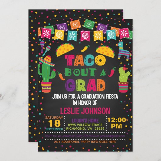 卒業式招待状 - 黒 招待状 (正面/裏面)