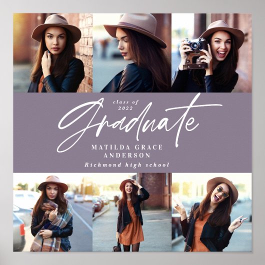 卒業式数々の贈りモダン写真エレガント紫 ポスター (正面)
