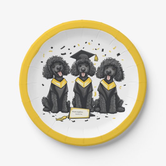 卒業式標準プードル犬 ペーパープレート (正面)