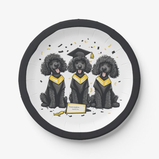 卒業式標準プードル犬 ペーパープレート (正面)
