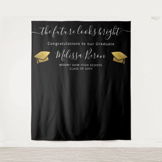 卒業式用エレガントな写真用背景(フォトブース用) タペストリー (正面)
