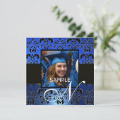 卒業式用ダマスクモノグラム 青と黒のシャンパンカラー 招待状 (スタンド正面)