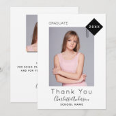 卒業式白黒モダン感謝してい写真 サンキューカード (正面/裏面)