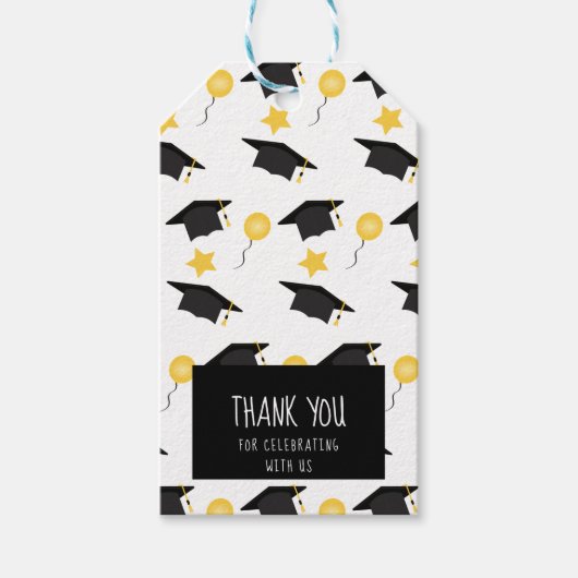 卒業式祝ハットバルーンは黄色 ギフトタグ (正面)