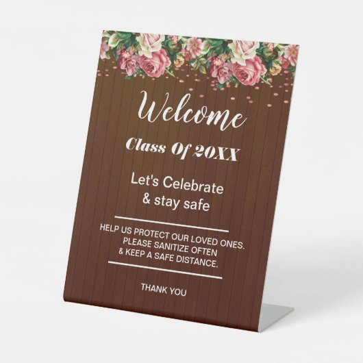 卒業式素朴ダークウッドフローラパーティー安全性 台座サイン (正面)