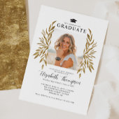 卒業式素朴パーティモダンの金ゴールド葉の写真 招待状