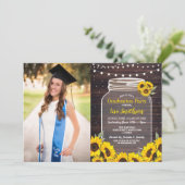 卒業式素朴パーティージャンウッドヒマワリ写真 招待状 (スタンド正面)