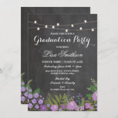 卒業式素朴パーティーチョーク薄紫花フローラ 招待状 (正面/裏面)