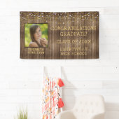 卒業式素朴木製ストリングライト写真 横断幕 (インサイチュ)