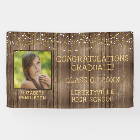 卒業式素朴木製ストリングライト写真 横断幕 (横)
