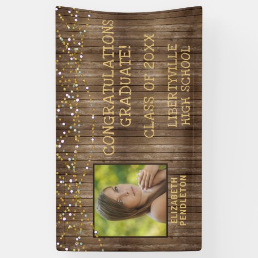 卒業式素朴木製ストリングライト写真 横断幕 (縦)