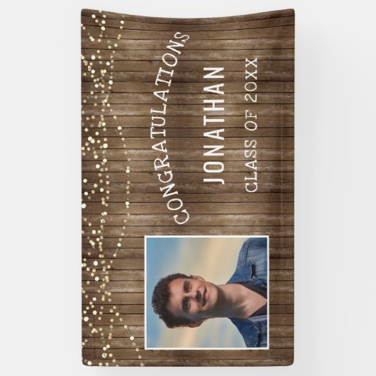 卒業式素朴木製ストリングラパーソナライズされたイト 横断幕 (縦)