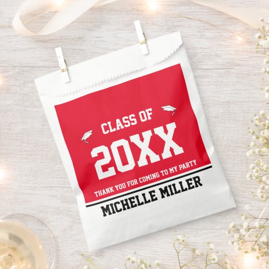 卒業式赤白黒の大学院名 フェイバーバッグ (クリップ留めされた状態)