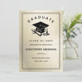 卒業式金ゴールドと卒業式キャップの卒業証書 案内状 (スタンド正面)