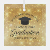 卒業式金ゴールドスパークルカスタムースクールクリスマス ガラスオーナメント (正面)