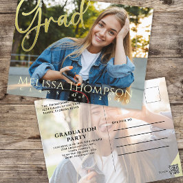 卒業式金ゴールド書道シンプル2枚写真 ポストカード