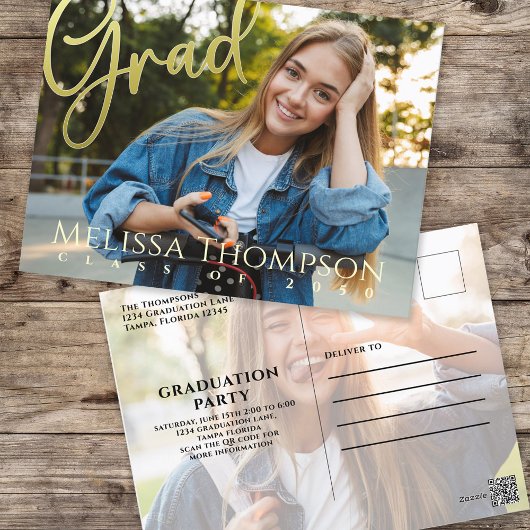 卒業式金ゴールド書道シンプル2枚写真 ポストカード