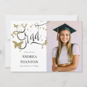 卒業式金ゴールド蝶の卒業書道 案内状 (正面)