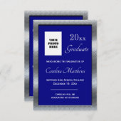 卒業式銀製金枠ブルー卒業 案内状 (正面/裏面)