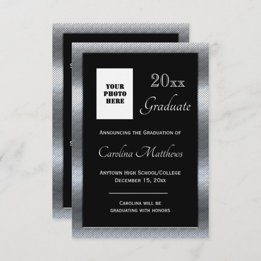 卒業式銀製金枠黒卒業 案内状 (正面/裏面)