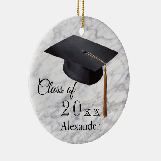 卒業式黒大理石パーソナライズされた セラミックオーナメント (右)