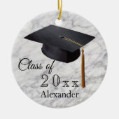 卒業式黒大理石パーソナライズされた セラミックオーナメント (正面)