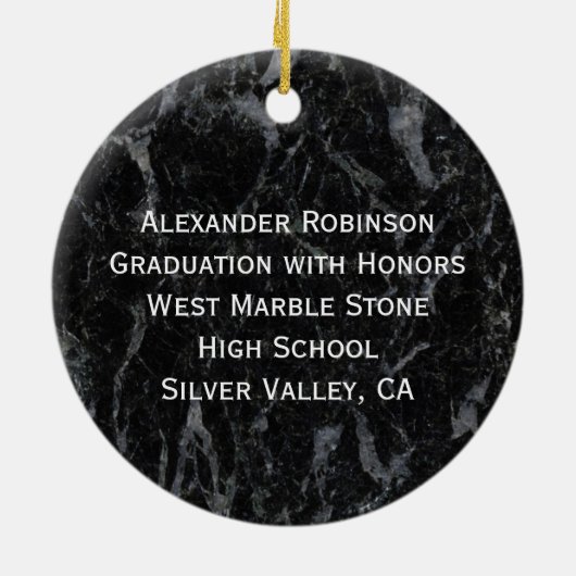 卒業式黒大理石パーソナライズされた セラミックオーナメント (裏面)
