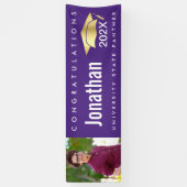 卒業式1フォト金ゴールドモダンキャップはっきりしたパープル 横断幕 (縦)