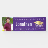 卒業式1フォト金ゴールドモダンキャップはっきりしたパープル 横断幕 (横)