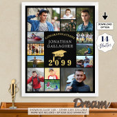 卒業式14フォトコラージュおめでとうブラック金ゴールド ポスター