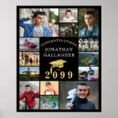 卒業式14フォトコラージュおめでとうブラック金ゴールド ポスター (正面)