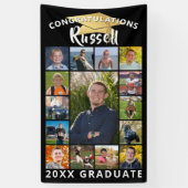 卒業式15フォトコラージュブラック金ゴールドキャップ 横断幕 (縦)