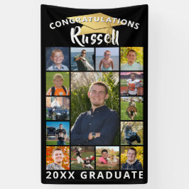 卒業式15フォトコラージュブラック金ゴールドキャップ 横断幕