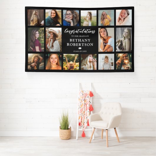 卒業式16写真コラージュおめでとうございます 横断幕 (インサイチュ)