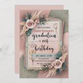 卒業式18誕生日ボホソフトパステルフラワー 招待状 (正面/裏面)