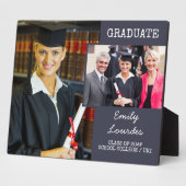 卒業式2フォトコラージュダークブルーパーソナライズされた フォトプラーク (側面)