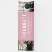 卒業式2フォトピンクと白モダンパーティー 横断幕 (縦)